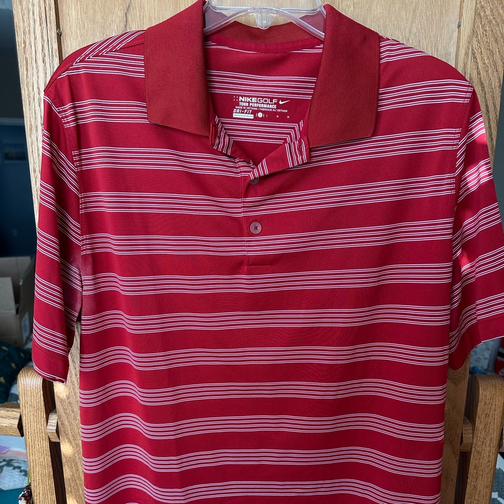 Nike Men's Polo Shirt in Red and White Stripes